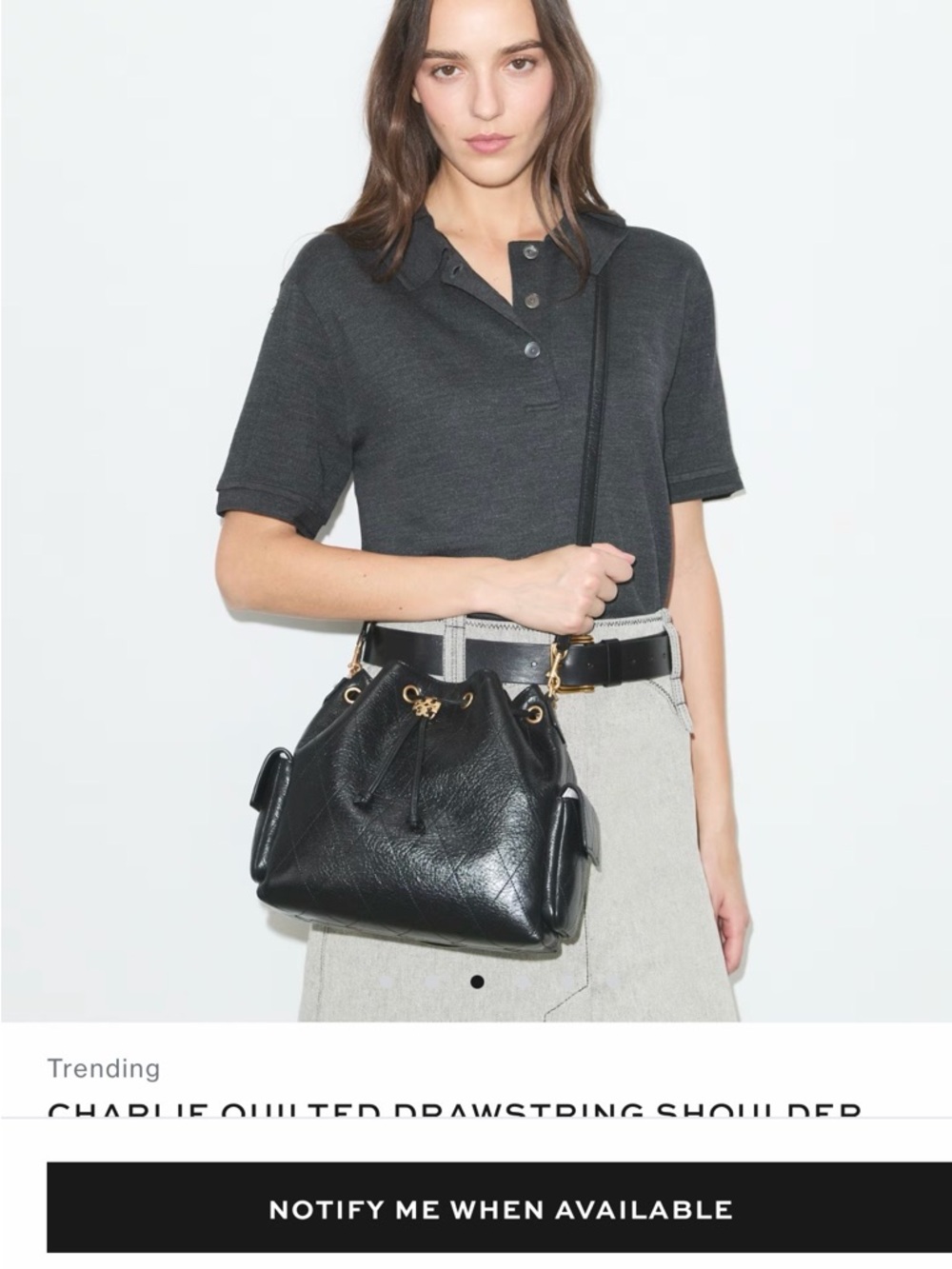 Tory Burch Black Quilted Drawstring Shoulder Bag with Gold Hardware BRAND NEW - Picture 6 of 6
